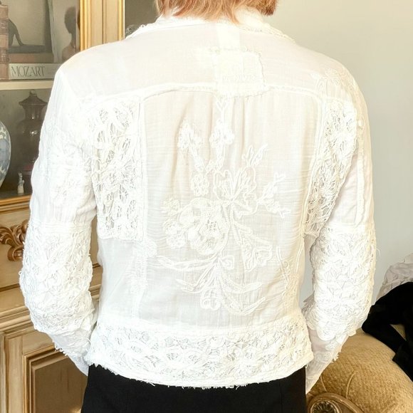 Da-Nang Womens Boho White Jacket with Needlepoint Embroidery Size S Raw Edges - Picture 4 of 17